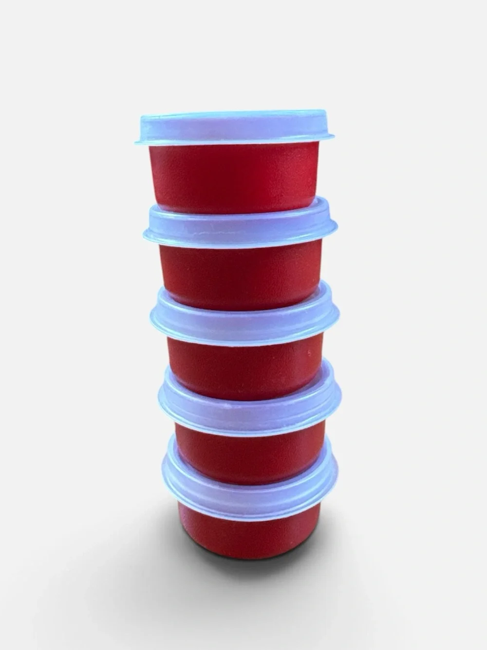 Set of 5 Vintage Tupperware Smidgets 1oz mini containers - red with clear lid